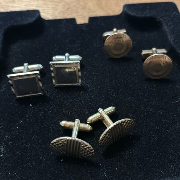 Vintage Gold Tone etched and hammered design Cuff Links Lot of 3 - Picture 1 of 4